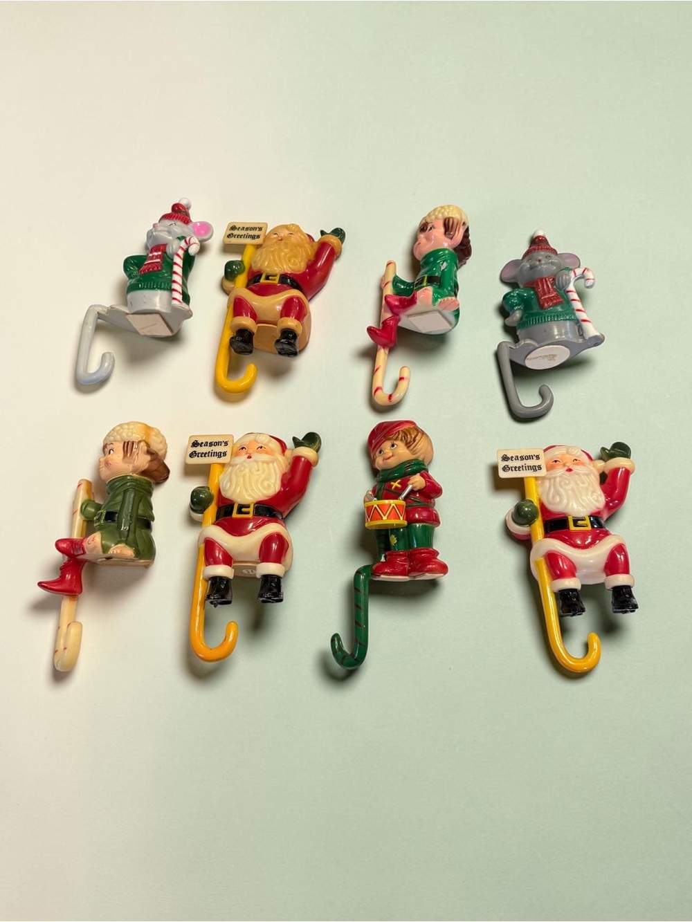 Christmas Santa Elf Mouse Shelf Sitter Candy Cane Hard Plastic Lot of 8 Vintage